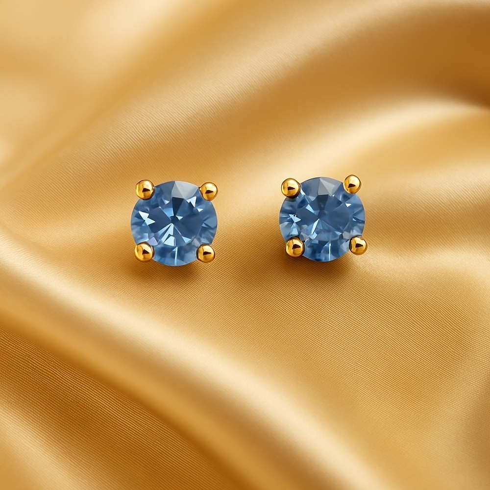 Swarovski Blue Crystal Tiny Stud Earrings – Gold Overlay Luxury Fashion Jewelry